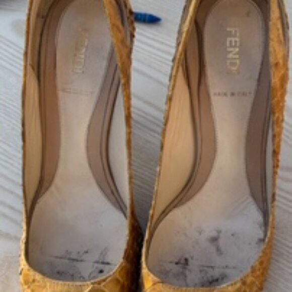 Fendi Vintage Yellow/Brown Snakeskin Heels - Picture 8 of 9